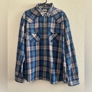 Ariat Flannel Pearl Snap Shirt Men XXL Blue Plaid Retro Fit Western Rodeo Cowboy